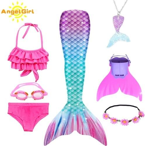AngelGirl 2020 Girls Mermaid Tails With Monofin Bikini Bathing Children Suit Swimsuit for Kids Princess Costume Swimmable Suit