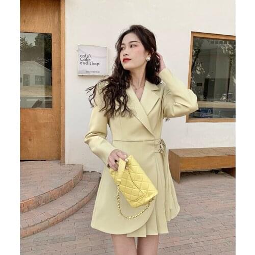 Creative 2021 spring sweet fresh sweet womens long sleeve suit collar A-line skirt dress