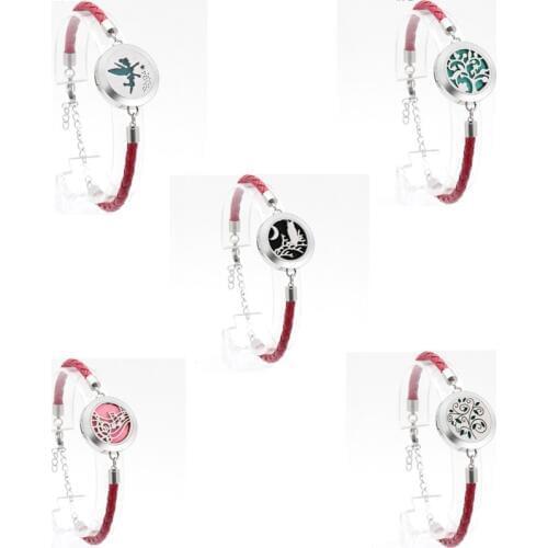 1PCS Perfume Essential Oil Diffuser Locket Bracelet Birth Year Red Rope Stainless Steel Leather Adjustable Bangle Jewelry