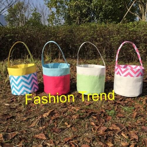 10pcs/lot 2020 new design 4 colors chevron easter bucket canvas monogram top quality personalize Easter egg hunting basket