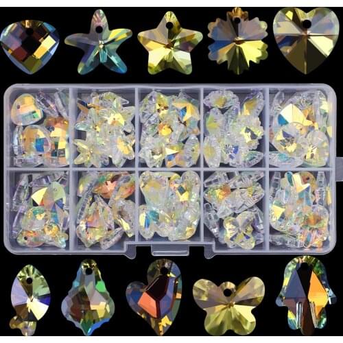 100Pcs/Box Top Quality Shiny AB Austria Glass Heart Bead Crystal Butterfly Pendant for Jewelry Making DIY Charm Earings Necklace