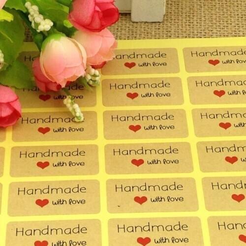 1200 Pcs Candy paper tags/Thank You love self-adhesive stickers kraft label sticker For DIY Hand Made with love Gift Cake