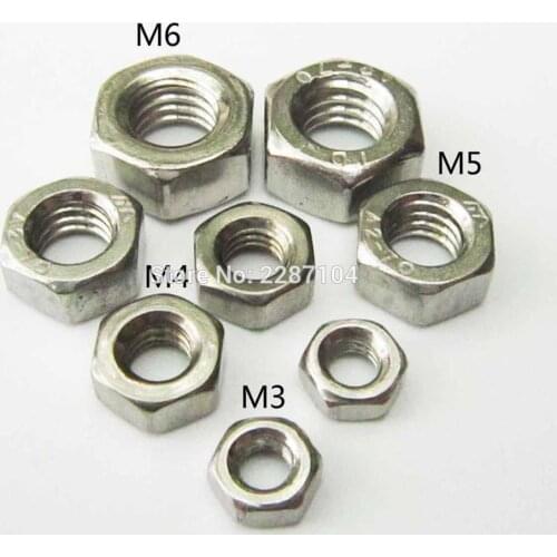 25pcs A2 304 Stainless Steel Metric Thread Hex Hexagonal Full Threaded Original Nut For M2 M3 M4 M5 M6 Screw Bolt