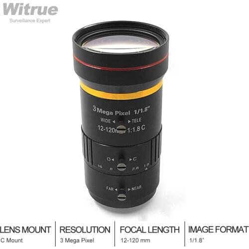 3.0Megapixel 12-120 mm HD CCTV lens manual Iris Varifocal C mount lens for ip cameras lens Low distortion FA lens