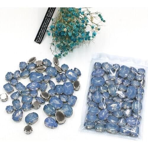 Free shipping 50pcs / bag mixed shape resin blue rhinestones faltback sew on rhinestone clothing earrings necklace accessories