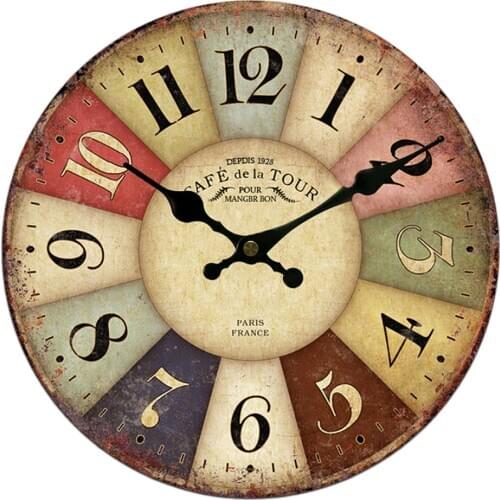 Noiseless Wall Clock Rustic Shabby Chic Home Kitchen Wooden 30cm Decor #22