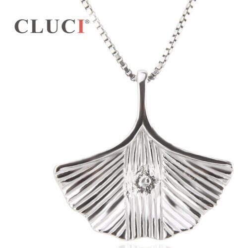 CLUCI 925 Sterling Silver Fine Jewelry Ginkgo Biloba Leaf Pendant Necklace Jewelry Creative Choker Collars For Women SP183SB