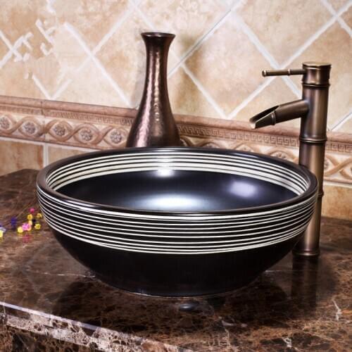 Jingdezhen China Artistic Porcelain Handmade black Lavabo Bathroom Vessel Sinks Ceramic wash basin bathroom sink