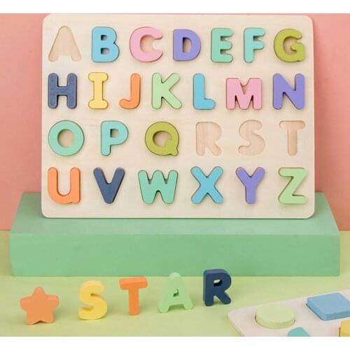 1 PC 20cm Wooden Board with Colorful Alphabet Number 3D Puzzle Kids Early Educational Toy Matching Letter Family Game Boy Girl G