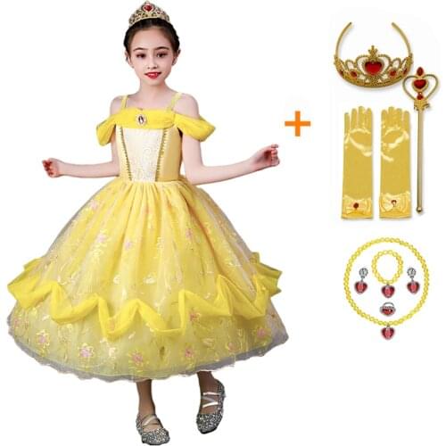 Belle Cosutme For Girls Princess Dresses Kids Summer Cosplay Birthday Halloween Party Children Beauty and the Beast Clothing