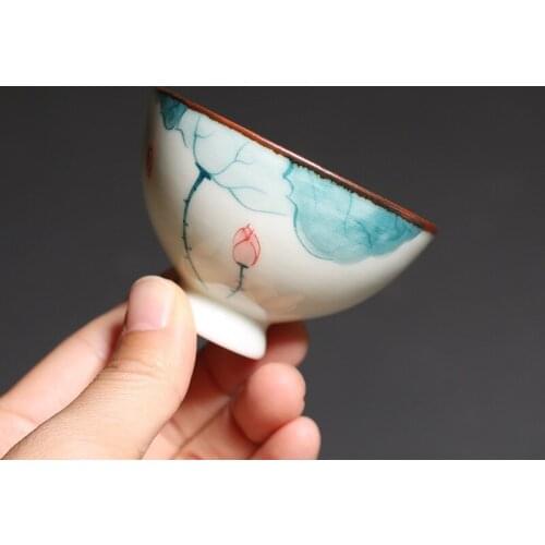 Porcelain Hand Painted Lotus Teacups Creative Kung Fu Drinkware Traditional Chinese Tea Bowl Ceramic Office Tea Cups Water Mug