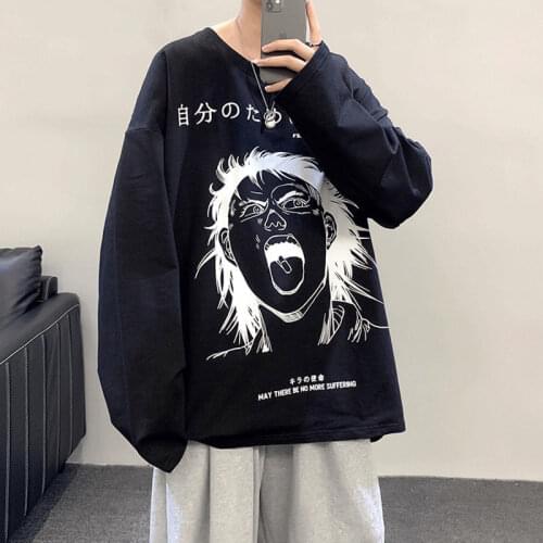 Printed long-sleeved T-shirt mens autumn new trend casual loose top