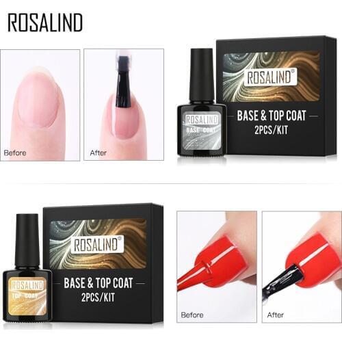 ROSALIND 10ml Base And Top Coat Kit Gel Bright For Manicure Gel Nail Polish Soak Off TOP BASE Coat For Nail Art Design