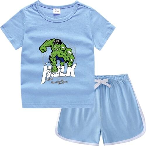 Hulk Kids Clothing Set Marvel Print T-Shirt & Short Pants 2PCS Disney Children Clothes Tops Boy Girl Summer Costume Cool Pajamas
