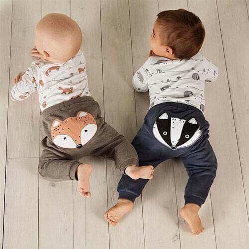 2PCS Baby Boy Girl Clothes Newborn Outfits Spring Boys animals print Long Sleeve Boy Set Romper Pants Set Casual Boys Clothing