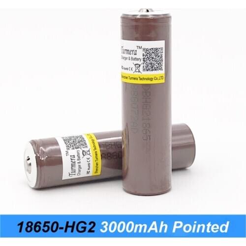 Turmera 18650 HG2 3000mah 30A Rechargeable Lithium Battery with Pointed for 18650 Power Bank and Headlamp Flashlight Battery Use