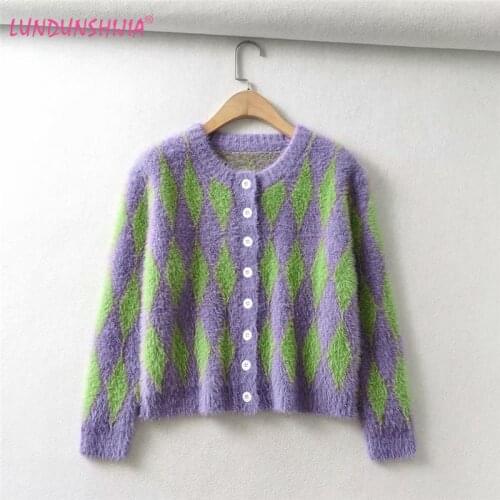 LUNDUNSHIJIA 2021 Autumn Winter Womens Fashion Loose Classic Knitting Sweaters Ladies O-neck High Quality Thicken Cardigan Coat