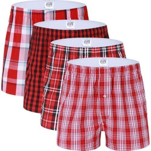 2019 High Quality New Red Classic Large Plaid Mens Underwear Cotton Casual Creathable 3Pack Elastic Waistband European Size
