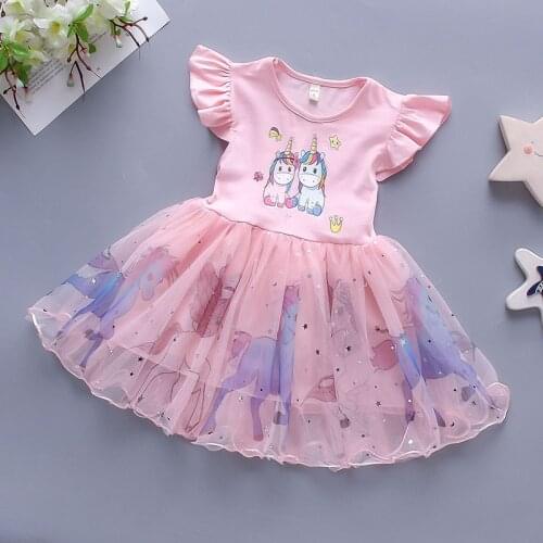 2021 New Unicorn Dresses Summer Princess Girls Dress Cute Cartoon Pony Dress Tutu Baby Girl Clothes Kids Birthday Party Vestidos