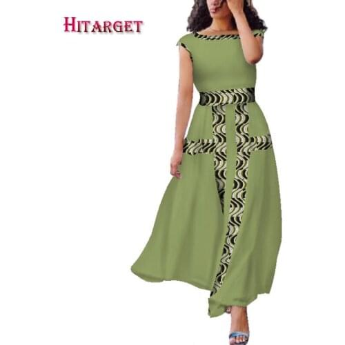 New african dresses for women bazin riche style femme splice africa clothes graceful lady print wax plus size party dress WY3849