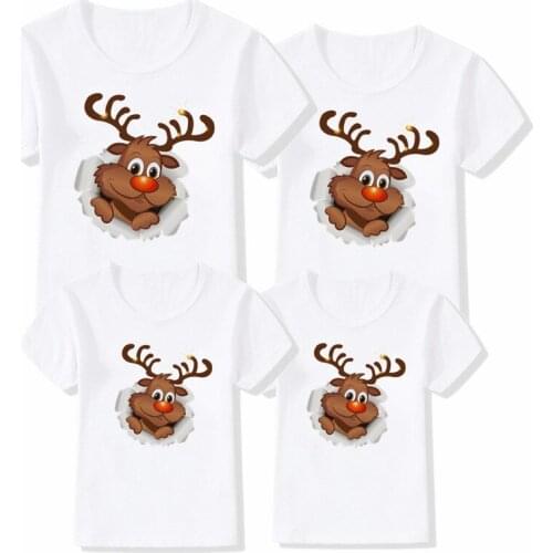 New Xmas Matching Family Outfits New Christmas Deer Dad Mom Kids Mother Daughter Short Sleeve Matching Family Look T Shirts
