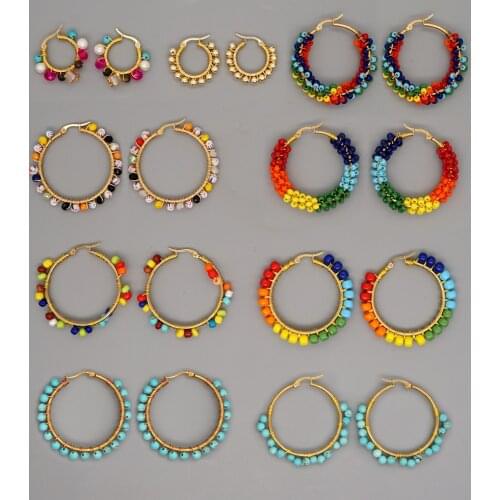 PNGJNG Beads Ear Ring Hoop Earrings Bohemian Natural Stone Pendiente Boho Jewelry 2021 Women Earrings Stainless Steel Circle