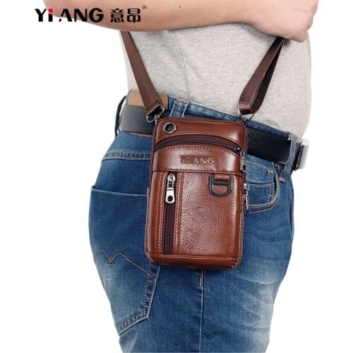 Real Leather Men Casual Design Multifunction Small Messenger Crossbody Bag One Shoulder Bag Casual Waist Belt Pack Bag For Male