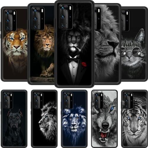 Luxury Phone Case for Huawei P30 Lite Pro P Smart Z 2019 2021 S P40 P20 P10 Lite Black Shell Cover Wolf Lion Animal