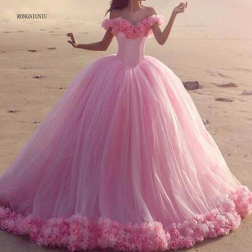 Pink 3 D Flower Sweetheart For 15 Years Puffy Tulle Quinceanera Dresses Custom Made Party Gown Vestido De 15 Anos De Debutan