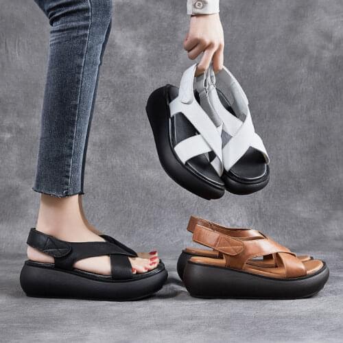 Women Sandals Ethnic Style Sandals Women New Summer Thick-soled Wild Flat-bottomed Slope with Retro Casual Cross Roman Shoes