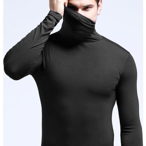 Spring And Autumn Mens Warm Top Leisure High Collar Long Sleeve Man Underwear Solid Color Home Plus Size Clothes