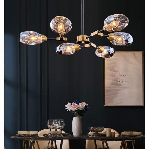 Nordic luxury retro modern chandelier LED designer glass creative simple molecular lamp bedroom living room lamp