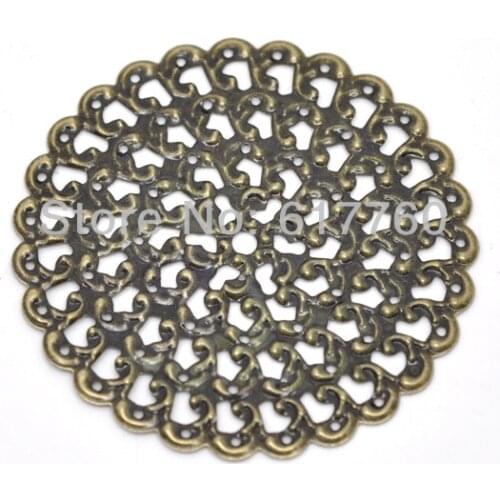 Free shipping-30Pcs Antique Bronze Filigree Round Wraps Connectors DIY Jewelry Findings Connectors 48mm Dia. J0619