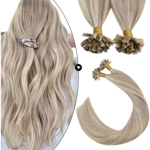 Ugeat U Tip Hair Extension Human Hair 1g/s Nail U Tip Hair For Women 14-24" Pre Bonded Hair Extensions 50g/100g Keratin Tip Hair