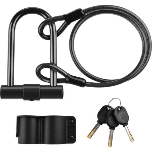Bike U Lock with Cable, Anti-theft Bicycle D Lock with Steel Cable Mounting Bracket for Road/Mountain Bike, Motorcycle