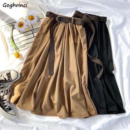 Spring Vintage Skirts Women A-line Sash Slim High Waist Midi-skirt Students Harajuku Kong Kong Style Students All-match Faldas