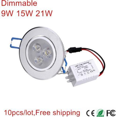 10pcs/lot 9w 15w 21w cool white/warm white dimmable LED Recessed Downlight AC110V 220V for home bathroom kitch store lights