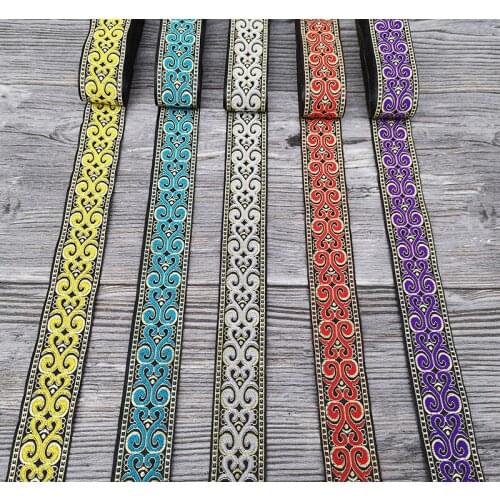 High Quality wide 33MMX8yard/lot Polyester Woven Jacquard Ribbon light gold Geometric pattern for curtain