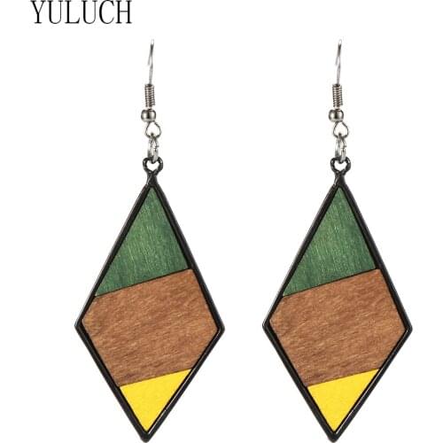 YULUCH Girls geometric wood accessories alloy pendant earrings ladies multicolor elegant casual jewelry ladies wooden earrings