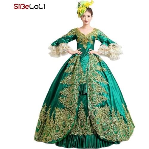 Green Marie Antoinette Gothic Lace Overlay Fantasy Dress Masquerade Ball Gown Theater Clothing