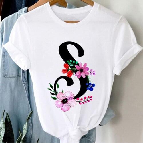 Female T-shirt 26 Customize Letter T-shirts Fancy letters graphic t shirts Fashion Women Clothing Tees Short Sleeve Femme