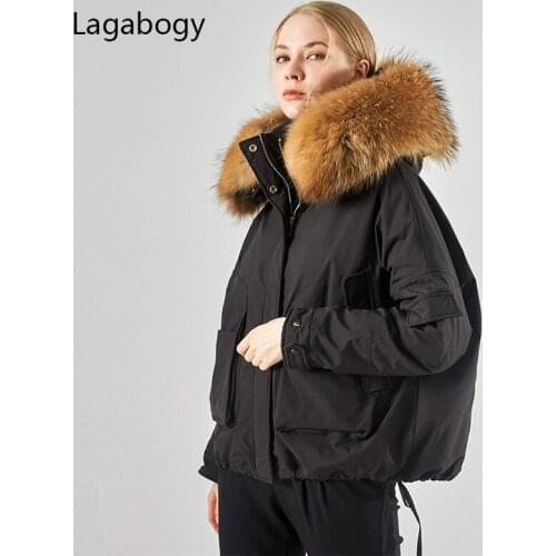Lagabogy 2021 Large Natural Raccoon Fur Winter Women 90% White Duck Down Jacket Thick Loose Parkas Female Coat Lining Detachable
