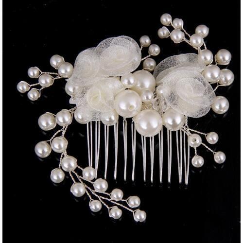 2017 Hot Ladies Comb Hair Jewelry Tiara Pearl Wedding Headband Lace Flower Bride Hair Accessories Hair Sticks Fashion Hair Comb