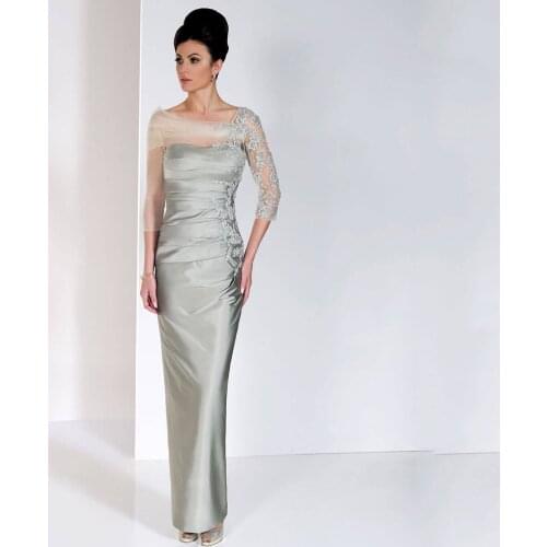 Womens Wedding Guest Dresses Elegant Long Sleeves Lace Appliques Beading Sheath Ankle Length Mother of The Bride Dress