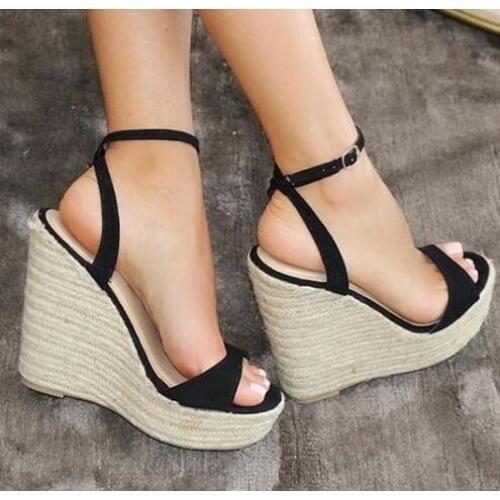 Moraima Snc Sexy Rope Braided Platform Wedge Sandal Summer Peep Toe Ankle Strap Gladiator Shoes Woman Cutouts Super High Sandal