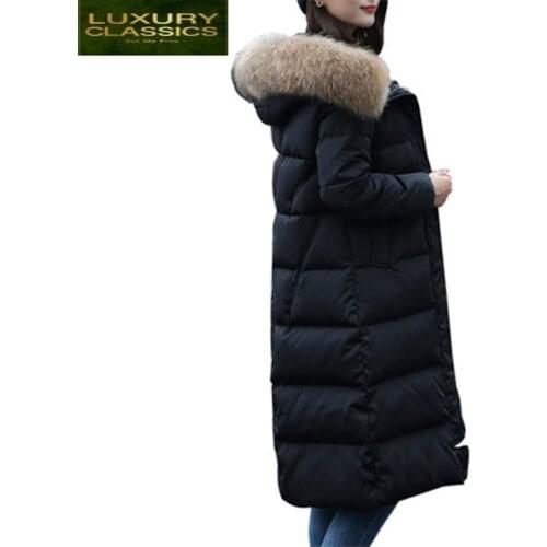 Women Down Duck Parka Down jackets Female Winter Coat 2021 New Long Hoody Natural Raccoon Fur Overcoat Plus Size LX1250