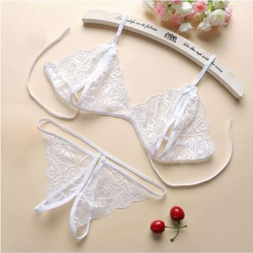 Womens White Lace Fancy Bra Suit