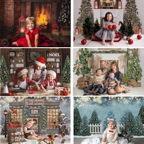 Winter Adult Children Newborn Birthday Portrait Photography Backdrop Xmas Snow Christmas Trees Fireplace Window Photo Background