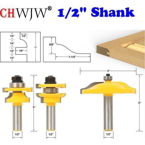 3PC 1/2" Shank Raised Panel Router Bit Door Set -Round Over with Ogee Panel Raiser Chwjw 12336