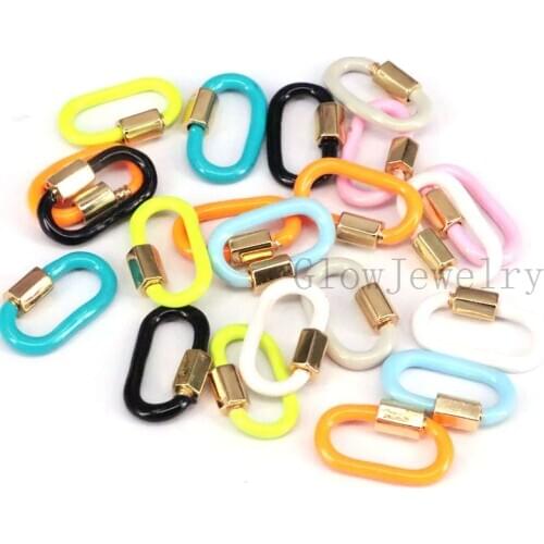 5PCS, Fashion Colorful Enamel Carabiner Screw Lock, Oval Clasp, DIY Jewelry, Enamel Charm, Findings